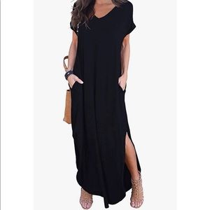 Pocket Short Sleeve Split Maxi Dresses Size XL